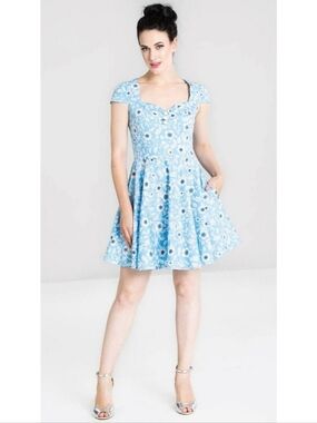 hell bunny blue polka dot dress Hell Bunny Mariam 60's Red and White Polka Dots Halter Flare Party Dre